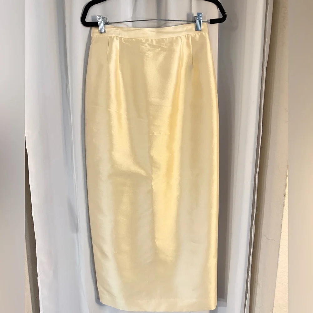 Vintage Teri Jon Nites Silk Wool Pencil Skirt | Rickie Freeman | Ivory Midi - Picture 2 of 10